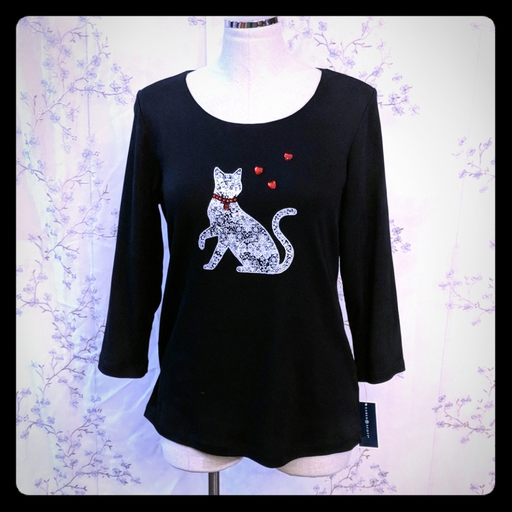 Karen Scott scoop neck 3/4 sleeve shirt black M